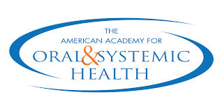 Logo of The American Academy for Oral & Systemic Health with blue text surrounded by a blue swoosh - Dentist in Los Alamitos CA Logo of The American Academy for Oral & Systemic Health with blue text surrounded by a blue swoosh - Dentist in Los Alamitos CA